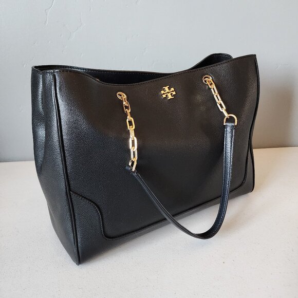 Tory Burch Black Leather Tote with Gold Chain - Picture 13 of 16